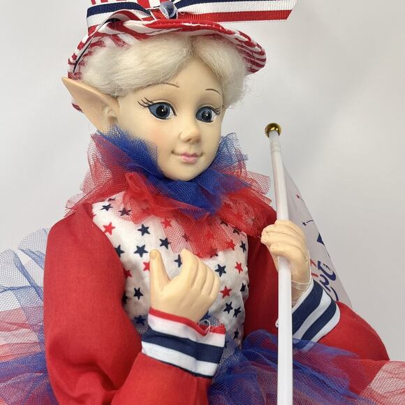 Cynthia Rowley 28" Flag Patriotic Elf Doll Americana July 4th Figure Set Of 2 - Picture 3 of 16
